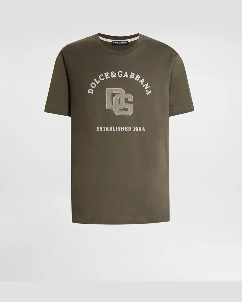 Dolce & Gabbana Cotton T-shirt With Print And Embroidery - Mann T-shirts Und Polos Grey Grey