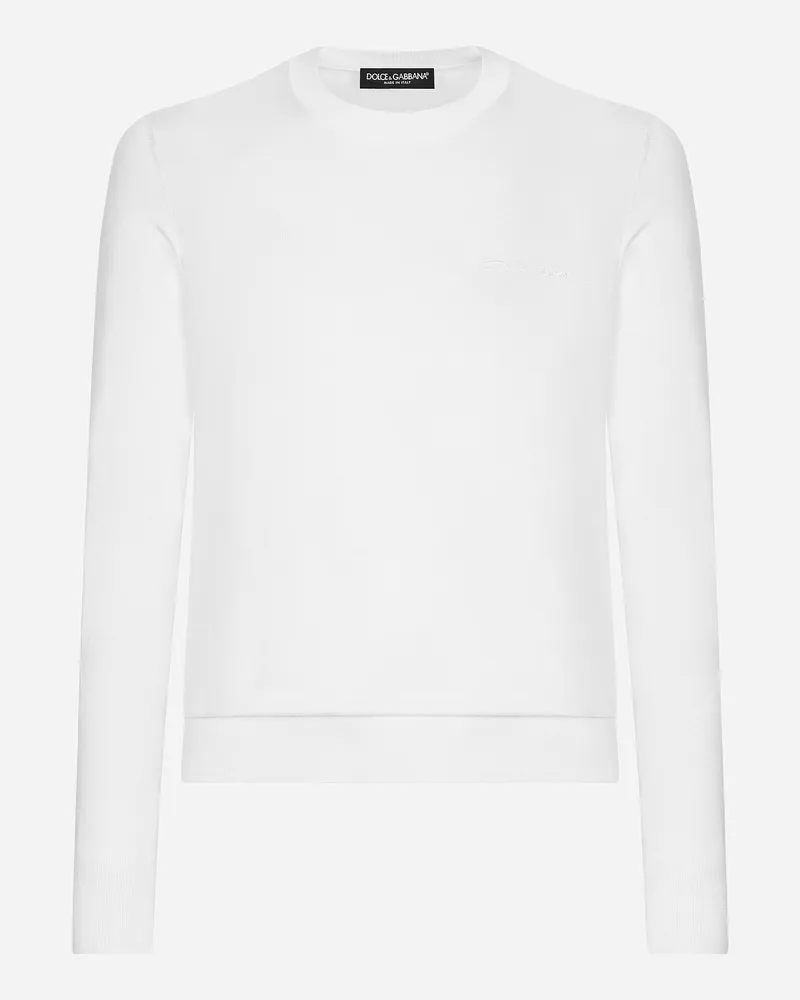 Dolce & Gabbana Rundhalspullover Aus Seide Mit -logo - Mann Strickwaren Wei Weiss