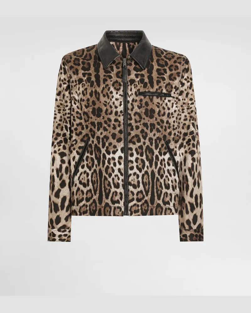 Dolce & Gabbana Jacke Aus Baumwolle Leoprint Mit Plakette - Mann Mäntel Und Jacken Animalprint Drucken