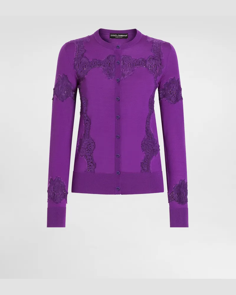 Dolce & Gabbana Wool Cardigan With Lace - Frau Strickwaren Purple Purple