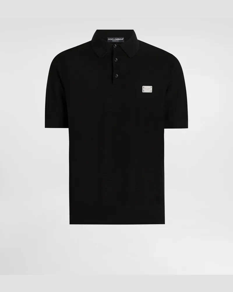 Dolce & Gabbana Poloshirt Aus Baumwolle Mit Logoplakette - Mann Strickwaren Schwarz Schwarz