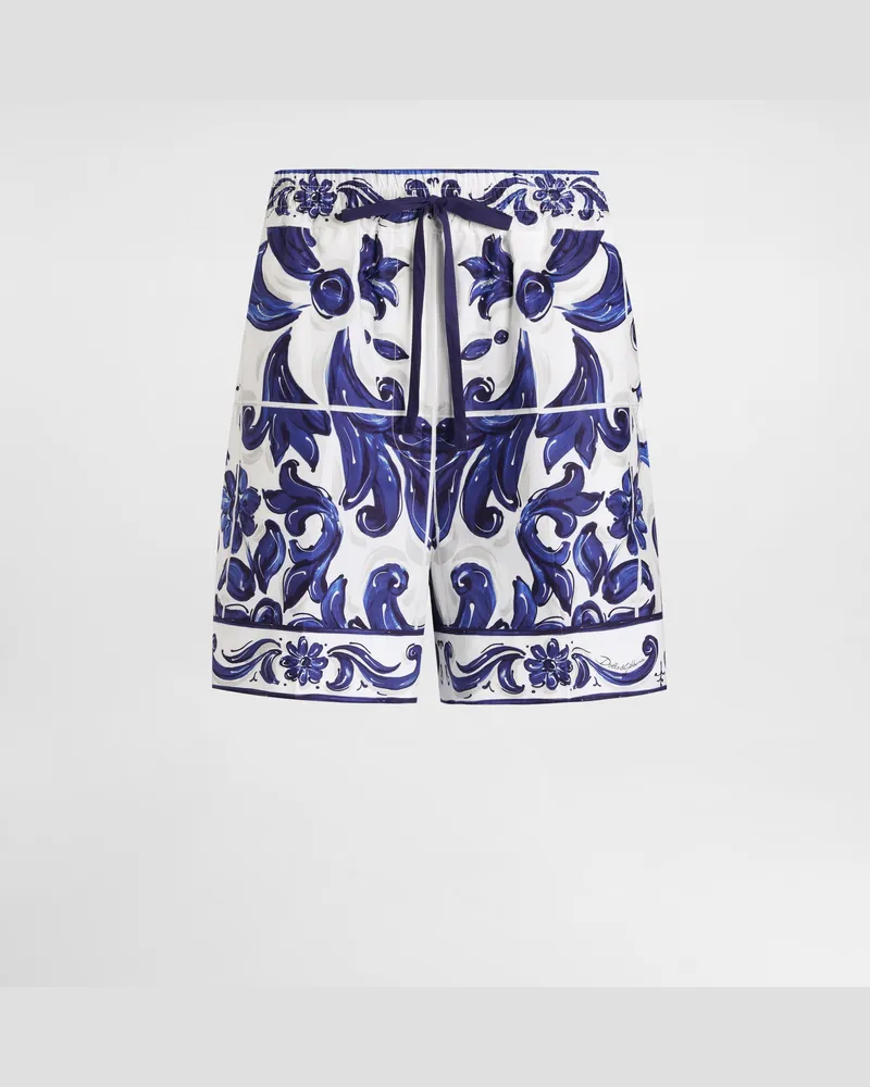 Dolce & Gabbana DG EXCLUSIVE  Shorts Aus Popeline Mit Majolika-print - Frau Hosen Und Shorts Drucken Drucken