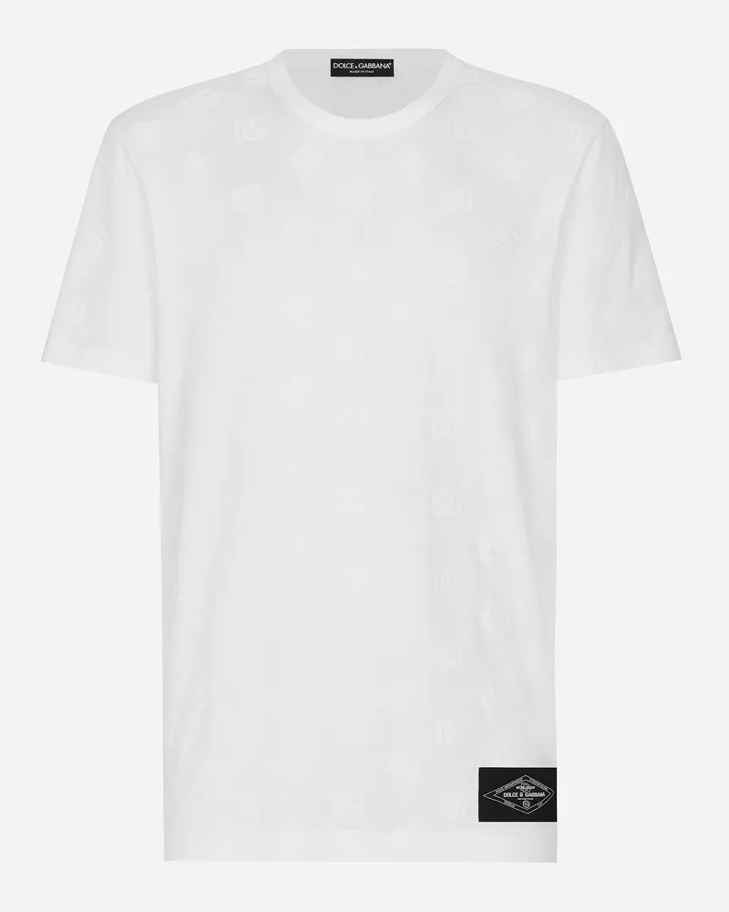 Dolce & Gabbana Cotton T-shirt With All-over Flocked Dg Print - Mann T-shirts Und Polos Wei Black
