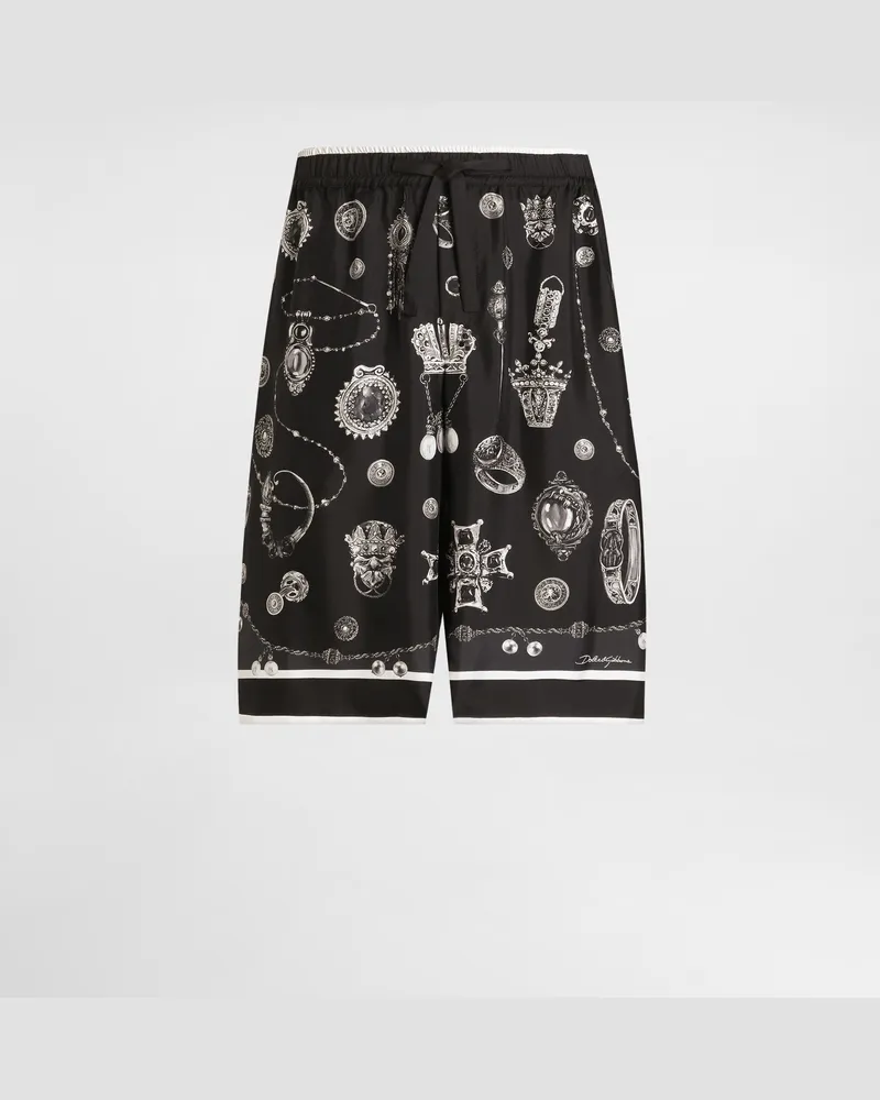 Dolce & Gabbana Bermudas Aus Seidentwill Mit Medaillon-print - Mann Hosen Und Shorts Drucken Drucken
