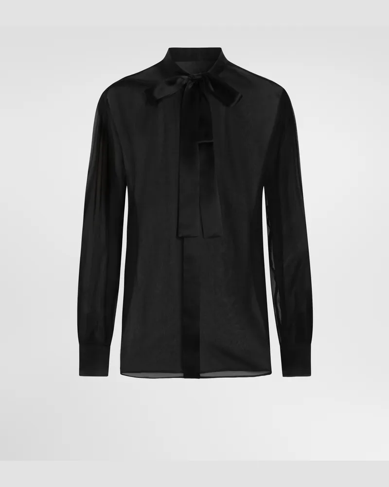 Dolce & Gabbana Bluse Aus Chiffon Mit Schleife Am Kragen - Frau Blusen Und Tops Schwarz Seide Schwarz