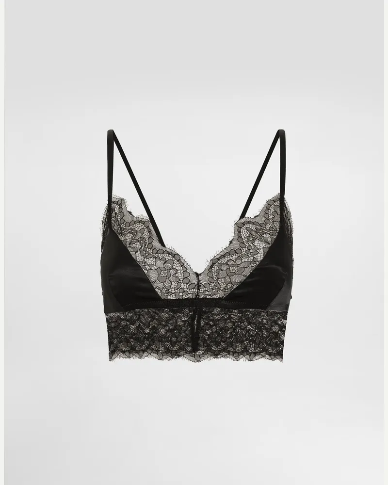 Dolce & Gabbana Soft-cup-bralette-bh Aus Satin Mit Spitze - Frau Unterwäsche Schwarz Black