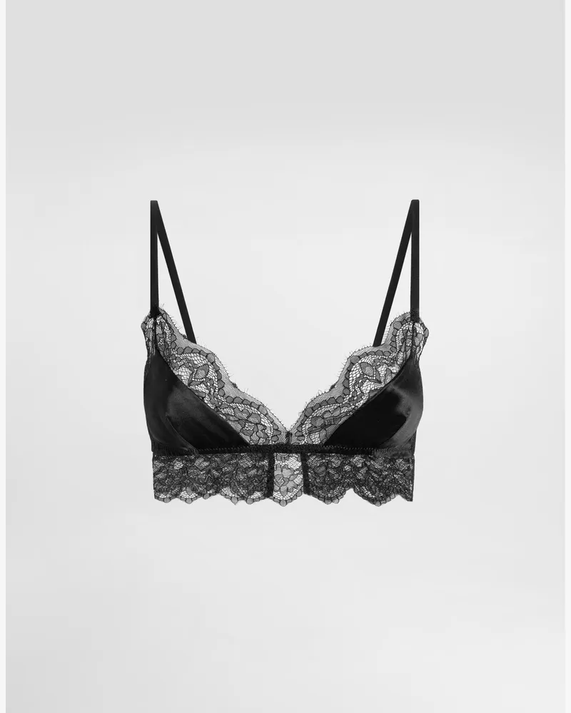 Dolce & Gabbana Soft-cup-bralette-bh Aus Satin Mit Spitze - Frau Unterwäsche Schwarz Black