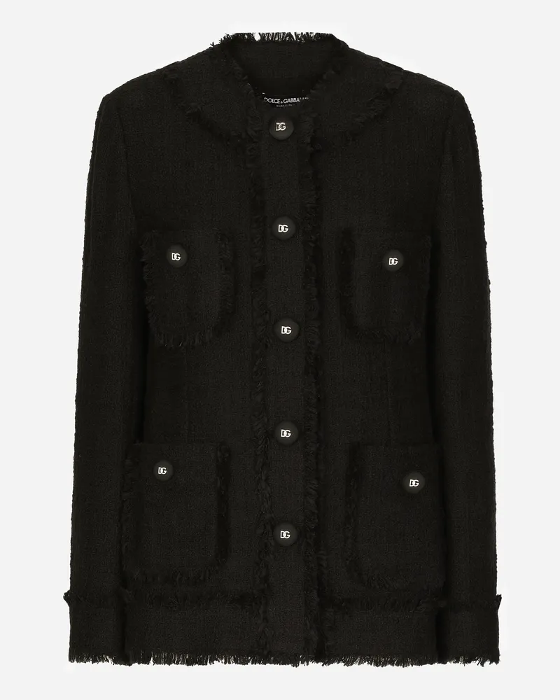 Dolce & Gabbana Einreihige Tweedjacke - Frau Blazer Schwarz Schwarz