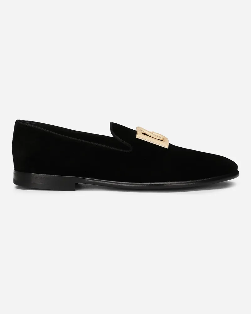 Dolce & Gabbana Stiefelette Aus Samt Mit Dg-logo - Mann Driver Und Mokassins Schwarz Samt Schwarz