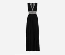 Langes Chiffonkleid Mit Thermostrass-stickerei - Frau Kleider Schwarz