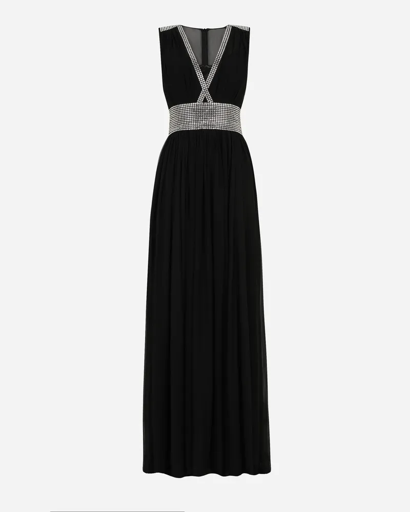 Dolce & Gabbana Langes Chiffonkleid Mit Thermostrass-stickerei - Frau Kleider Schwarz Rosa
