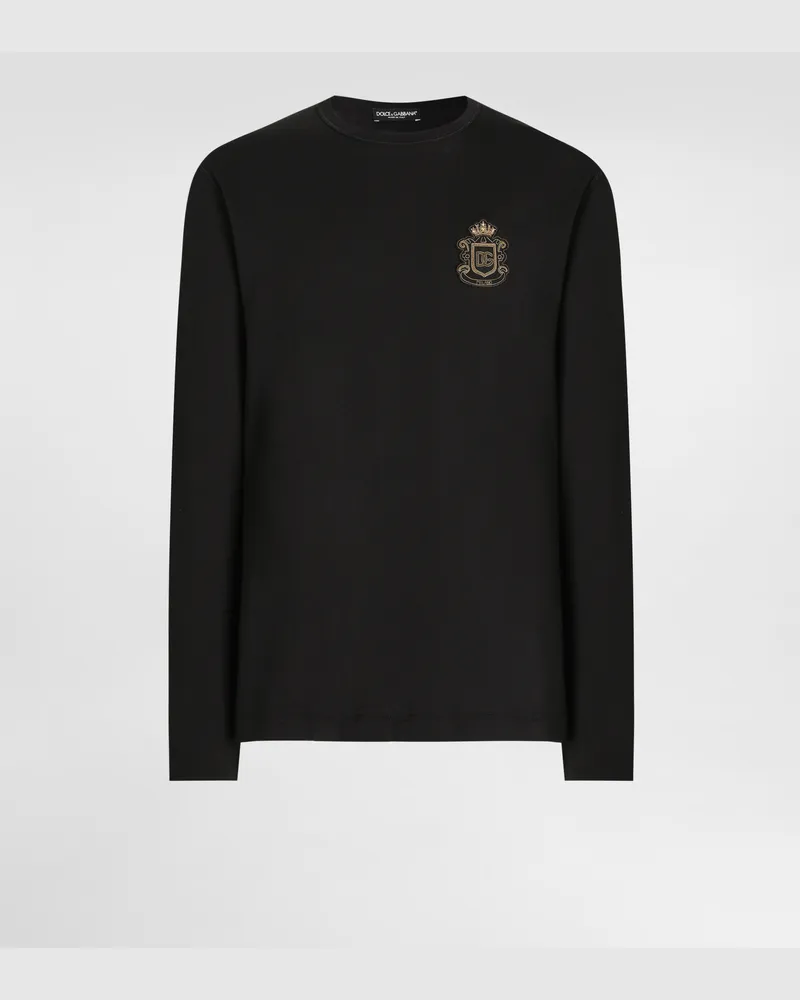 Dolce & Gabbana Cotton T-shirt With Heraldic Patch - Mann T-shirts Und Polos Schwarz Black
