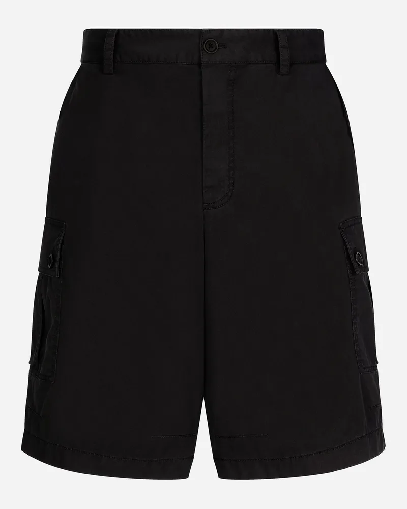 Dolce & Gabbana Cargo-bermudas Baumwollstretch Mit Logoplakette - Mann Hosen Und Shorts Schwarz Baumwolle Schwarz