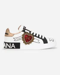 Dolce & Gabbana SNEAKER PORTOFINO AUS BEDRUCKTEM KALBSNAPPALEDER MIT STICKEREI Weiß