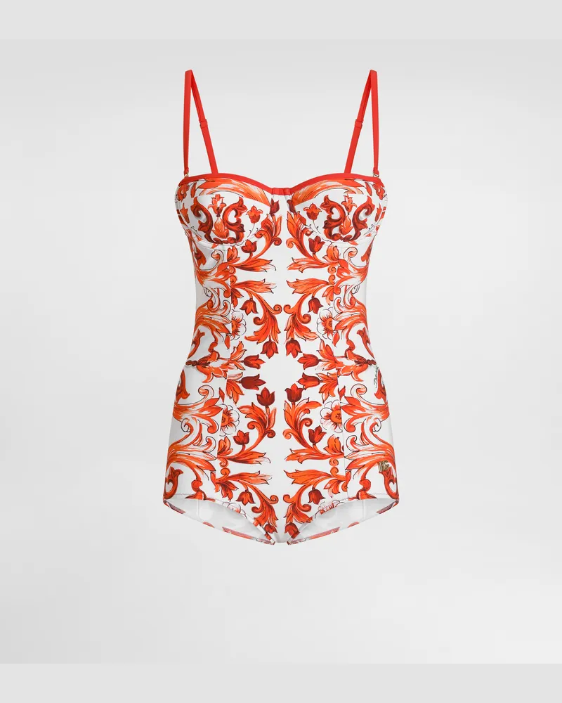 Dolce & Gabbana Badeanzug Mit Majolika-print - Frau Bademode Mehrfarbig Stoff Mehrfarbig
