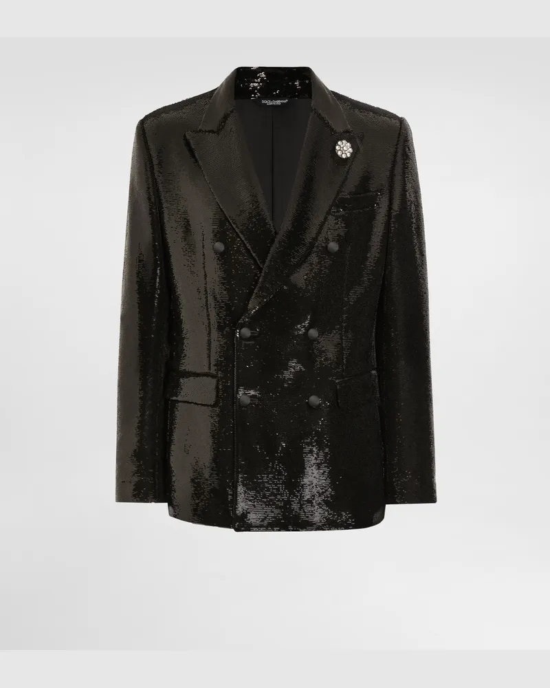 Dolce & Gabbana Double-breasted Sicilia Light Jacket With Sequins - Mann Anzüge Und Blazer Schwarz Pailletten Black