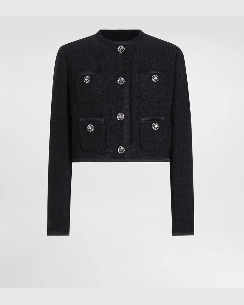 Dolce & Gabbana Einreihige Kurzjacke Aus Raschel-tweed Mit Schmuckknöpfen - Frau Blazer Schwarz Schwarz