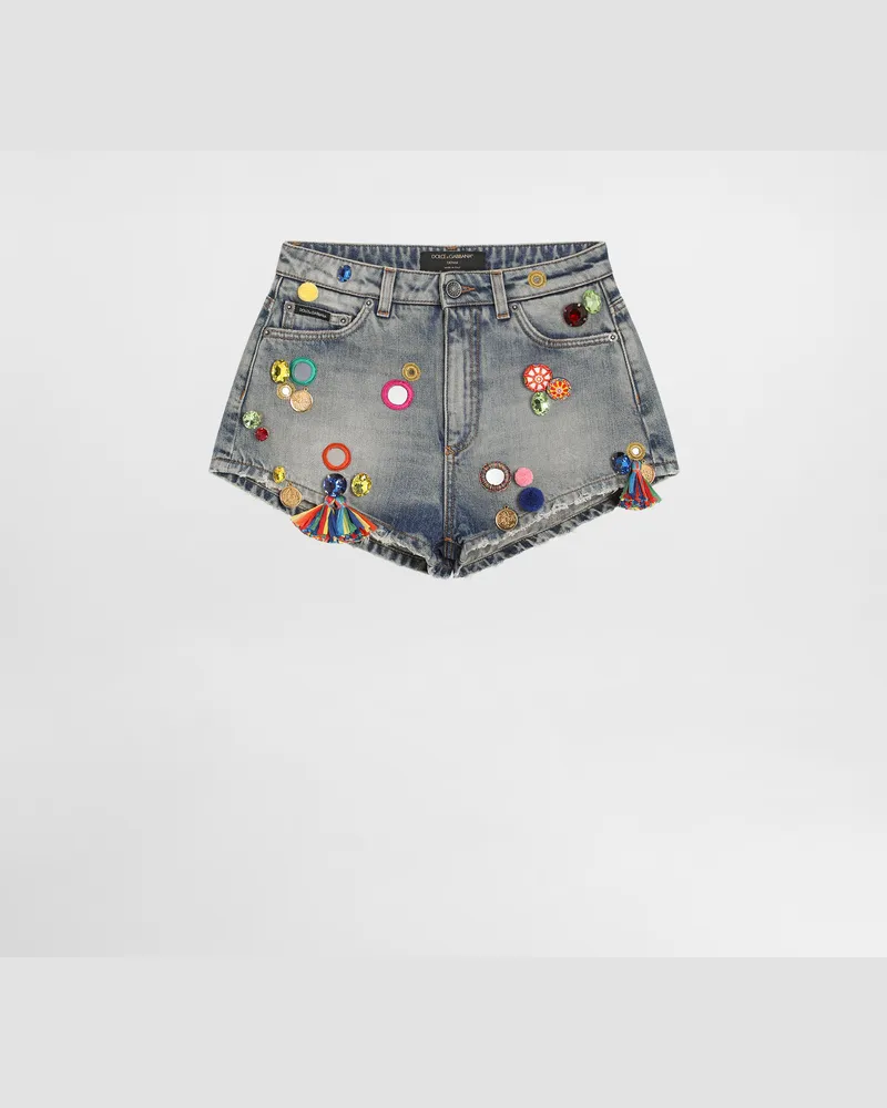 Dolce & Gabbana Denim-shorts Mit Applikationen - Frau Denim Mehrfarbig Multicolor