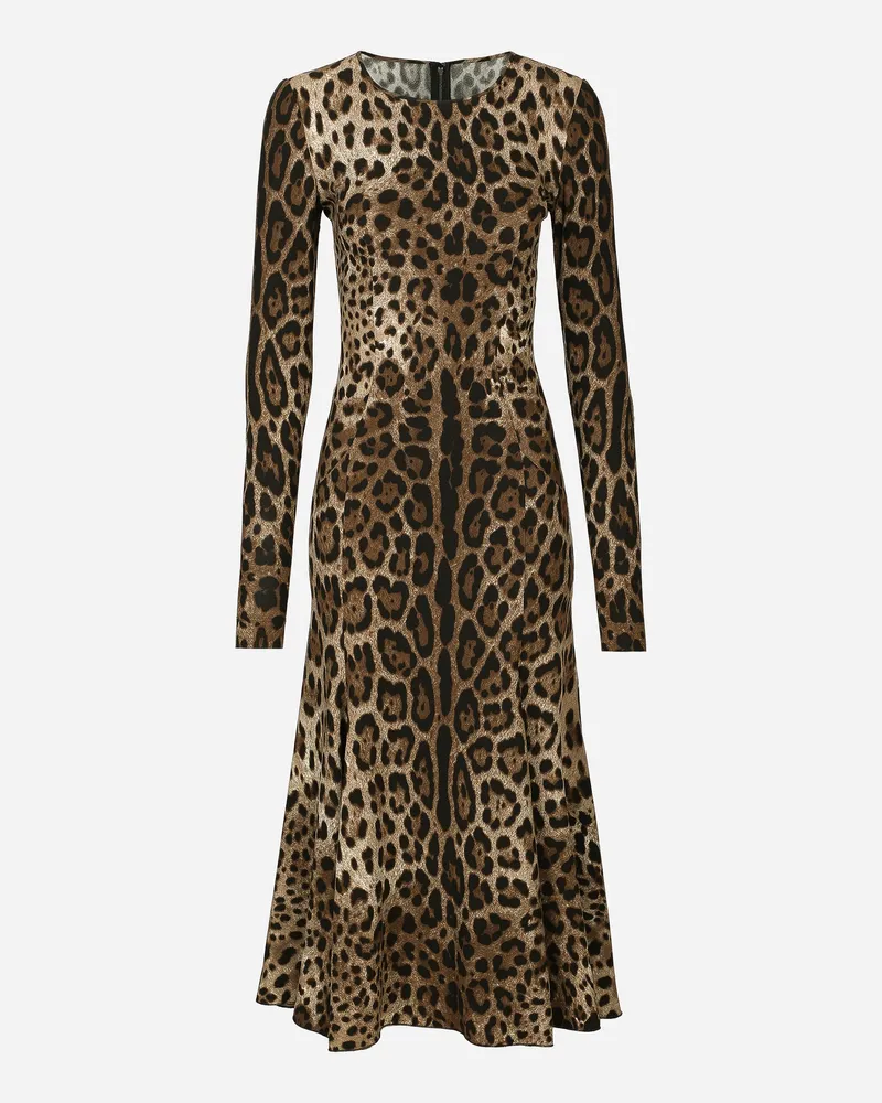 Dolce & Gabbana Longuette-kleid Aus Cady Leoprint - Frau Kleider Animalprint Viskose Animal-print