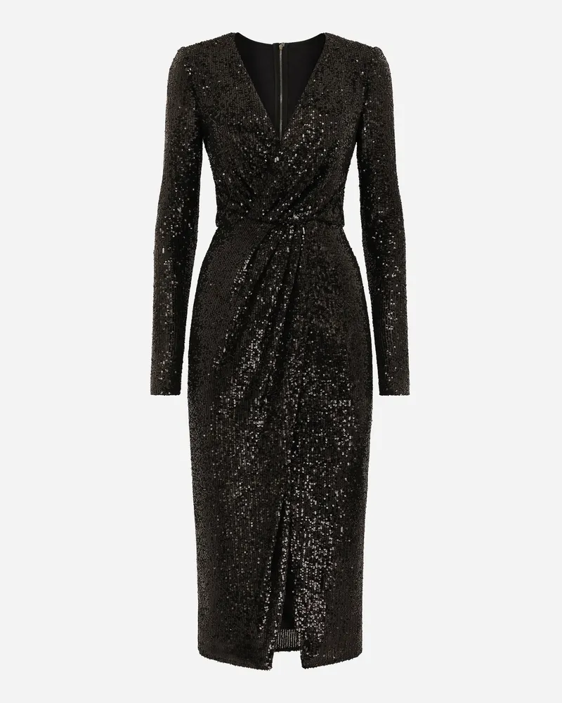 Dolce & Gabbana Longuette-kleid Aus Mikropailletten - Frau Kleider Schwarz Schwarz