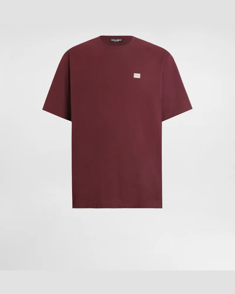 Dolce & Gabbana T-shirt Aus Baumwolle Mit Plakette - Mann T-shirts Und Polos Burgunderrot Burgunderrot