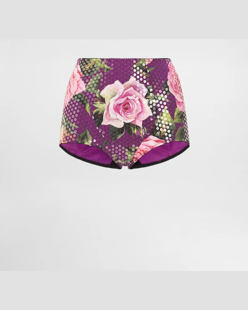 Dolce & Gabbana Panty Aus Paillettenbesetztem Cady Rosenprint - Frau Unterwäsche Drucken Drucken