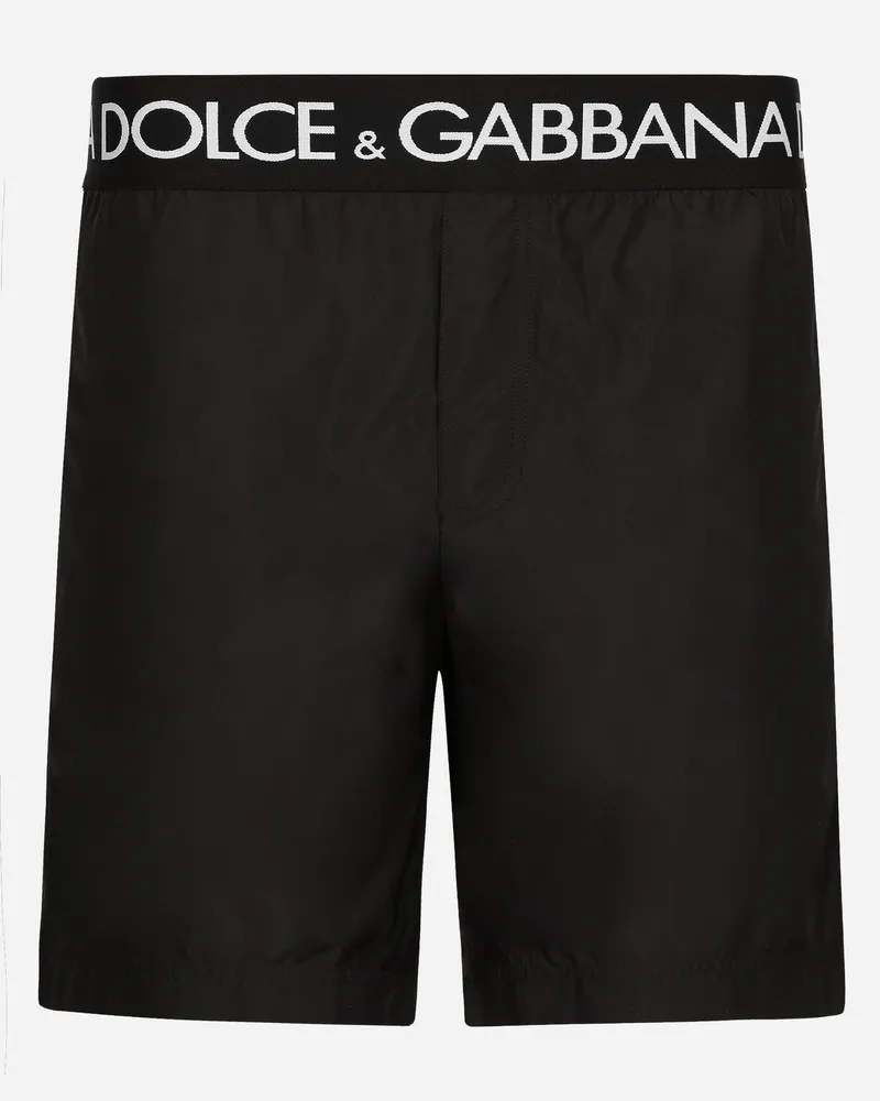 Dolce & Gabbana Mittellange Bade-boxershorts Mit Elastischem Logobund - Mann Beachwear Schwarz Stoff Schwarz