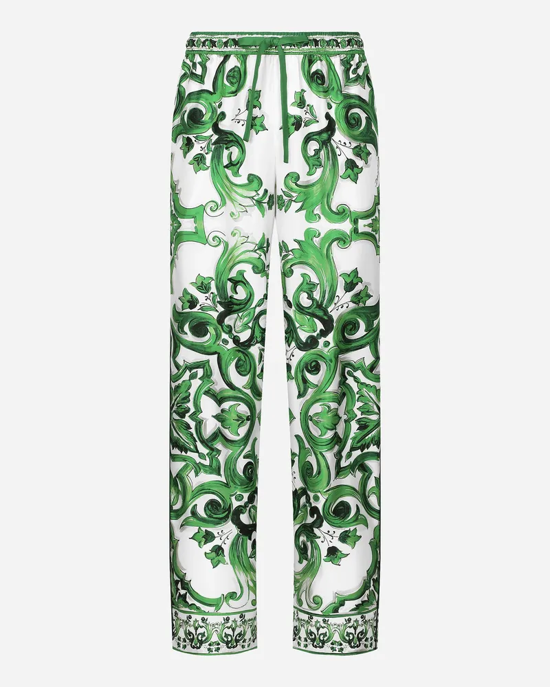 Dolce & Gabbana Jogginghose aus Seidentwill Majolika-Print Drucken