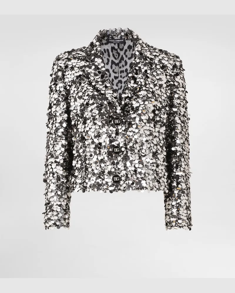 Dolce & Gabbana Einreihige Kurzjacke Mit Paillettenstickerei - Frau Blazer Silber Silber