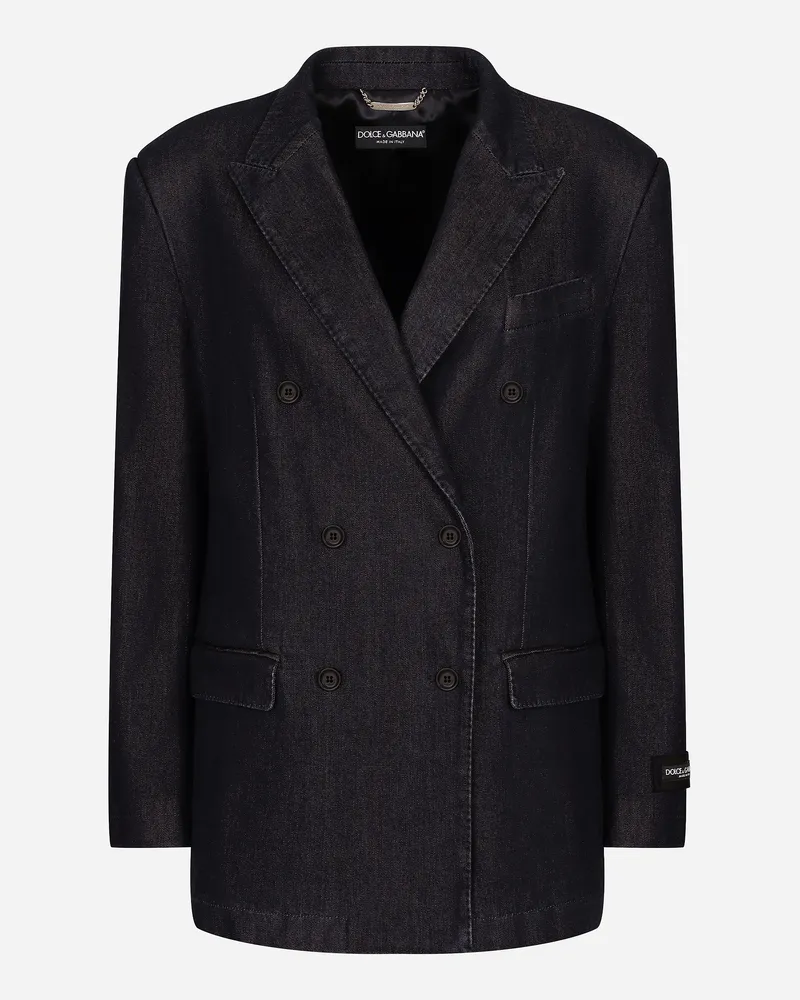 Dolce & Gabbana Zweireihige Jacke Taormina Aus Baumwolldenim Und Seide - Frau Denim Mehrfarbig Mehrfarbig
