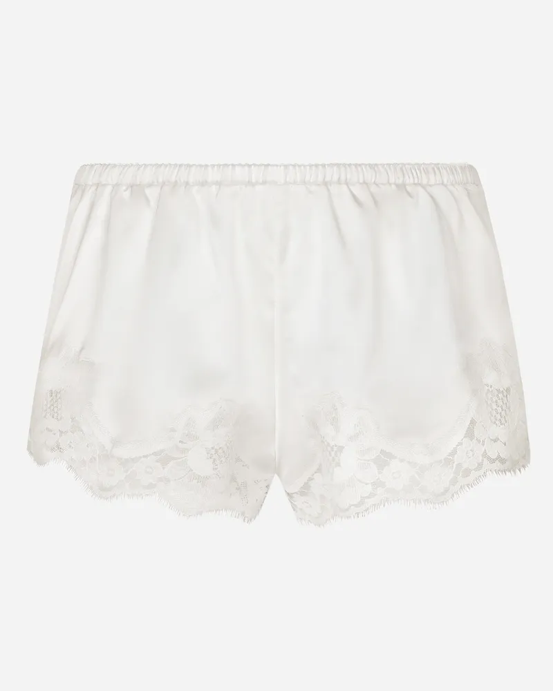 Dolce & Gabbana Shorts Aus Satin Mit Spitzenbesatz - Frau Unterwäsche Wei� Seide Weiss