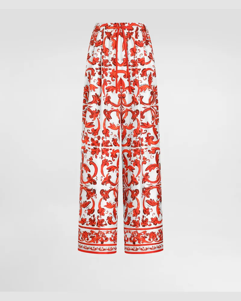 Dolce & Gabbana Hose Aus Seide Mit Majolika-print - Frau Hosen Und Shorts Mehrfarbig Mehrfarbig