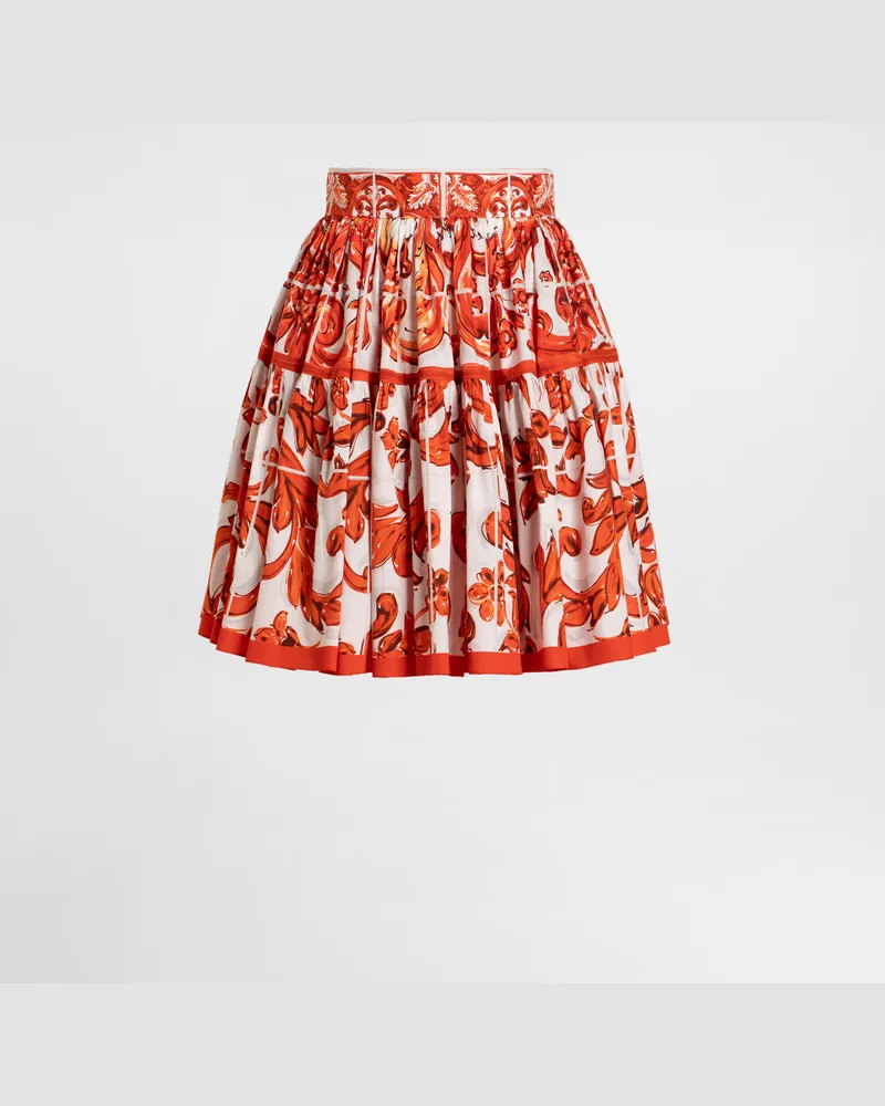 Dolce & Gabbana Kurzer Rock Aus Popeline Mit Majolika-print - Frau Collection Mehrfarbig Mehrfarbig