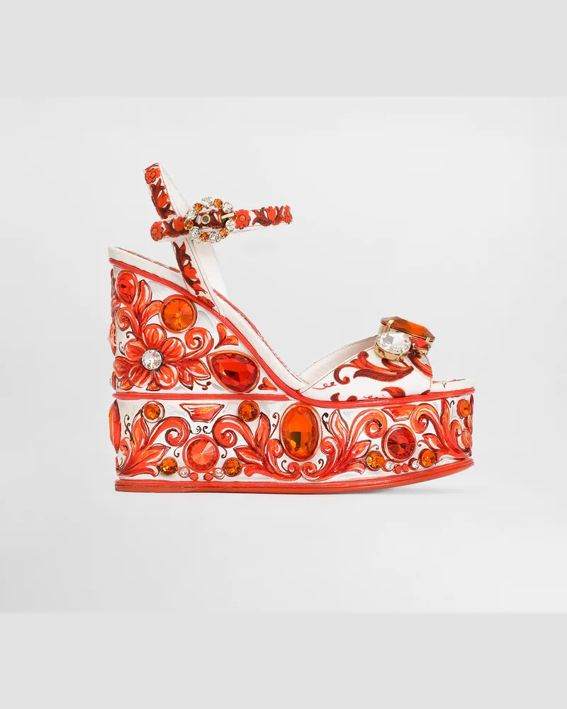 Dolce & Gabbana Sandalo Zeppa - Frau Sandalen Und Wedges Mehrfarbig Baumwolle Mehrfarbig