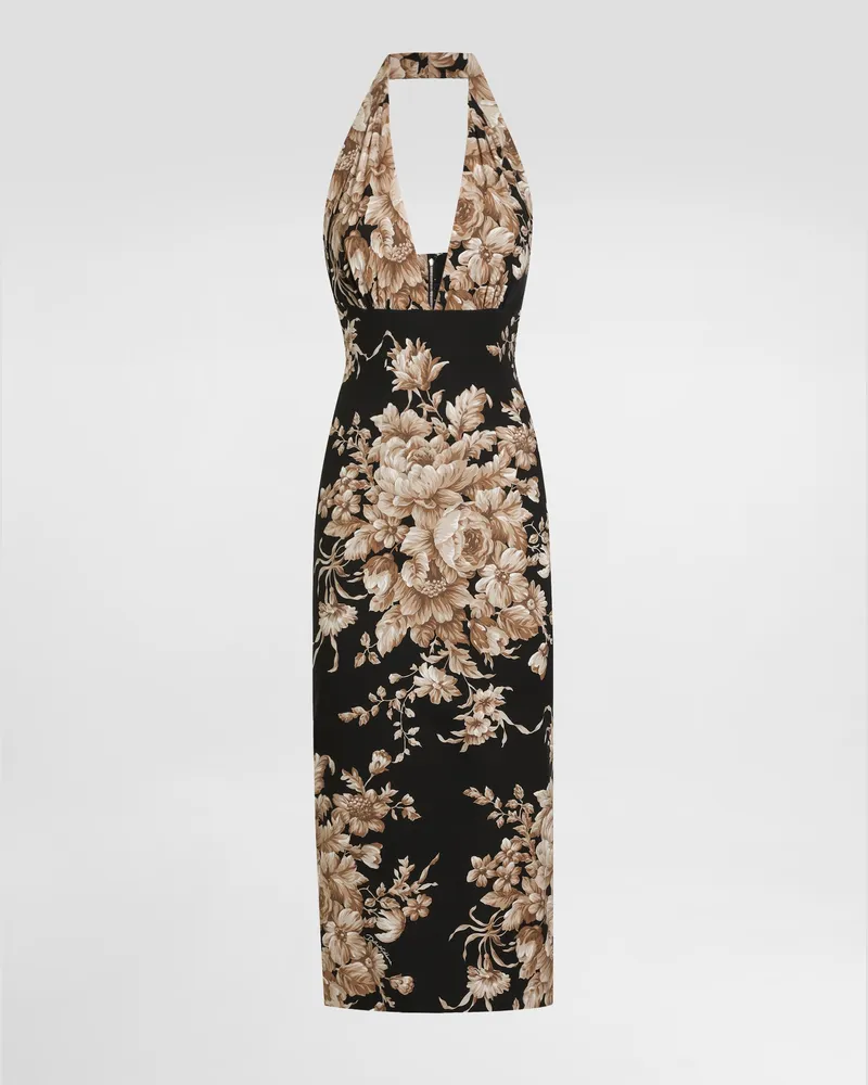 Dolce & Gabbana Kleid Aus Charmeuse Mit Rosenprint - Frau Kleider Drucken Drucken