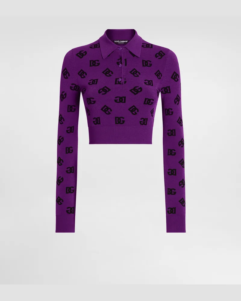 Dolce & Gabbana Long-sleeved Viscose Jacquard Polo Shirt - Frau Strickwaren Multicolor Multicolor