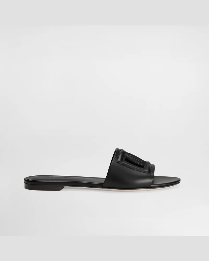 Dolce & Gabbana Pantolette Aus Kalbsleder Und Logo Dg Millennials - Frau Pantoletten Und Mules Schwarz Leder Schwarz