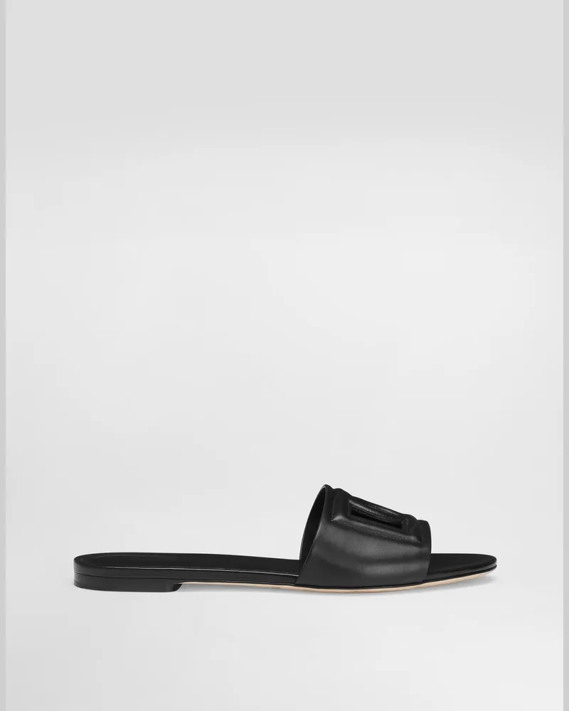 Dolce & Gabbana Pantolette Aus Kalbsleder Und Logo Dg Millennials - Frau Pantoletten Und Mules Schwarz Leder Schwarz