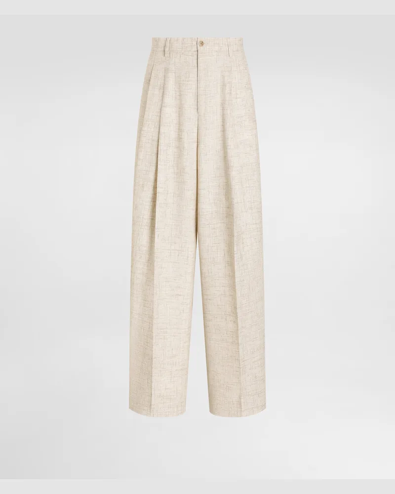 Dolce & Gabbana Tweed-effect Linen And Viscose Trousers - Mann Hosen Und Shorts Beige Multicolor