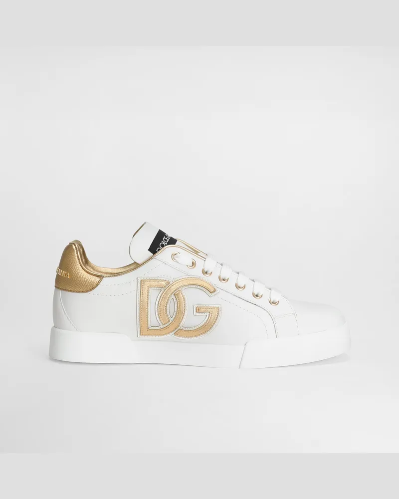 Dolce & Gabbana Calfskin Portofino Sneakers With Dg Logo - Frau Sneakers Wei� Leder Multicolor