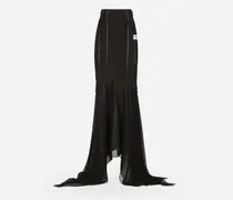 Langer Rock Mit Mermaid-volant Aus Seide - Frau Röcke Schwarz Seide