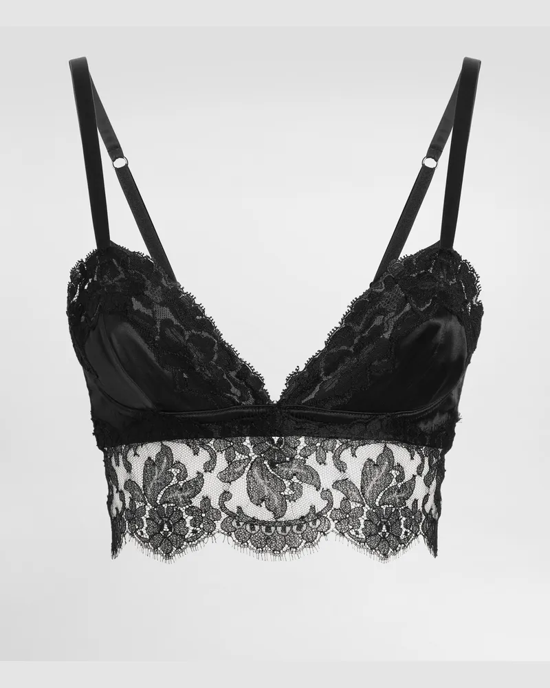 Dolce & Gabbana Bralette-top Aus Satin Mit Spitze - Frau Unterwäsche Schwarz Schwarz