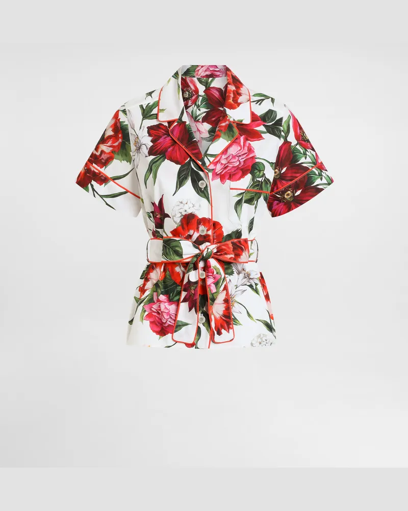 Dolce & Gabbana Bluse Vanity Aus Popeline Mit Blumenprint - Frau Blusen Und Tops Drucken Drucken