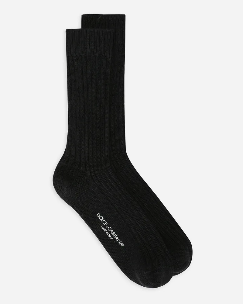 Dolce & Gabbana Socken Aus Baumwolle Und Wolle Gerippt - Mann Socken Schwarz Schwarz