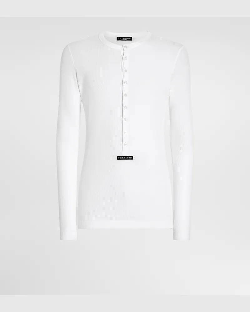 Dolce & Gabbana T-shirt Serafino Aus Gerippter Baumwolle - Mann T-shirts Und Polos Wei Weiss