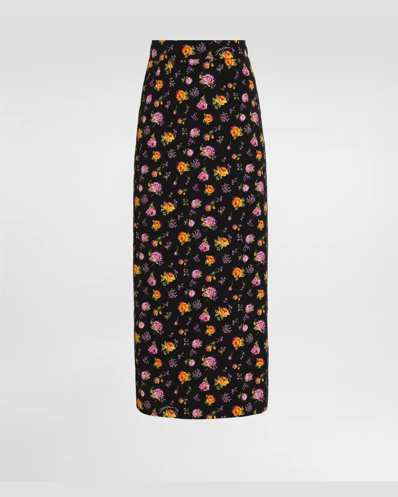 Dolce & Gabbana Gerader Rock Aus Charmeuse Mit Einem Print Mit Kleinen Rosensträußen - Frau Röcke Mehrfarbig Mehrfarbig