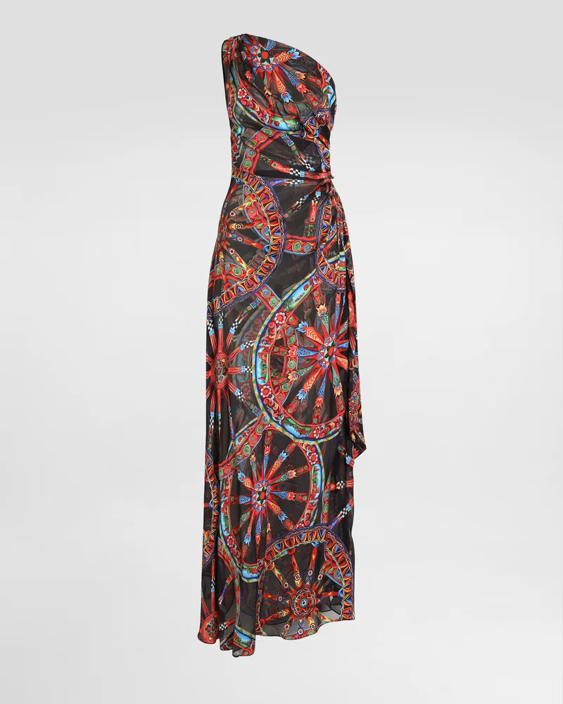 Dolce & Gabbana Kleid Aus Twill Mit One-shoulder-schnitt Und Carretto-print - Frau Kleider Mehrfarbig Mehrfarbig