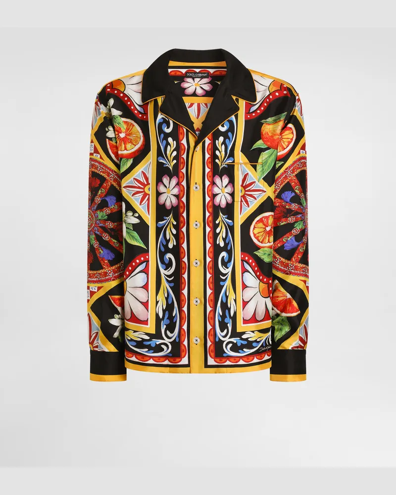 Dolce & Gabbana Hemd Aus Seidentwill Mit Carretto-print - Mann Hemden Mehrfarbig Mehrfarbig