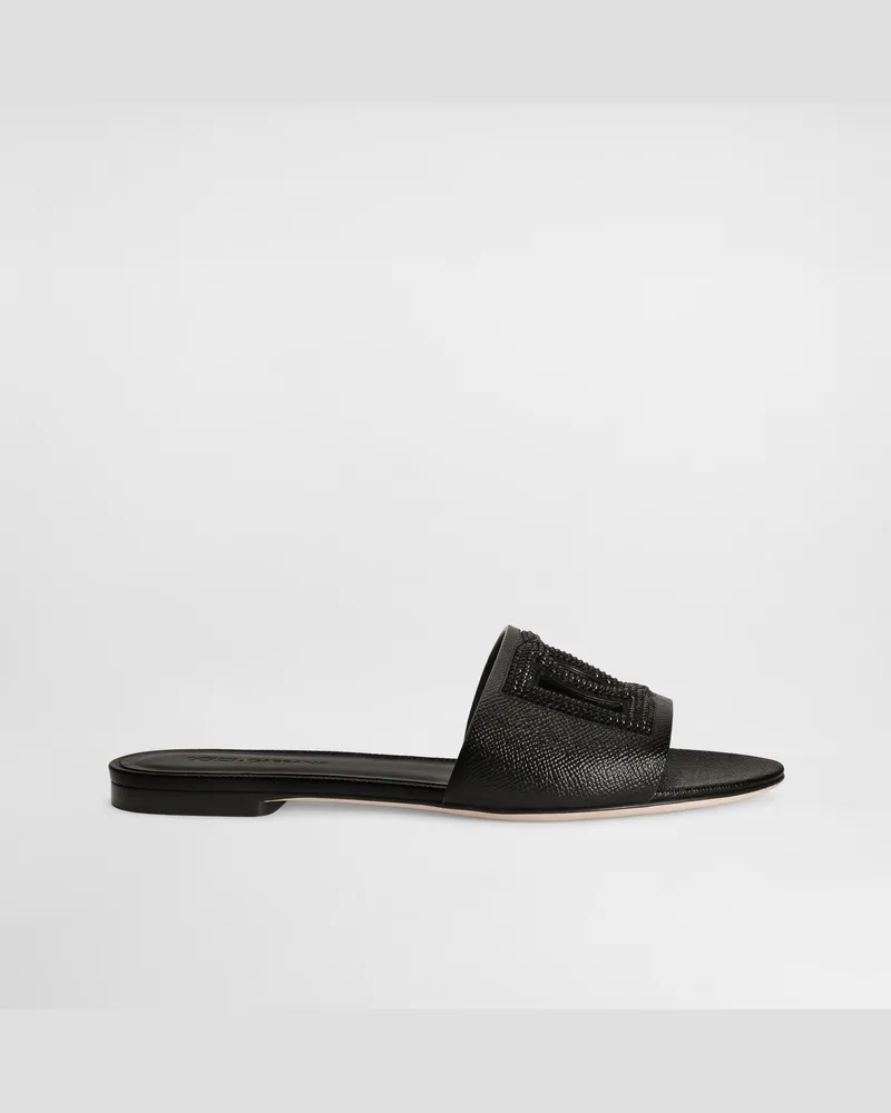 Dolce & Gabbana Suede And Dauphine Calfskin Flat Slippers - Frau Pantoletten Und Mules Schwarz Schwarz