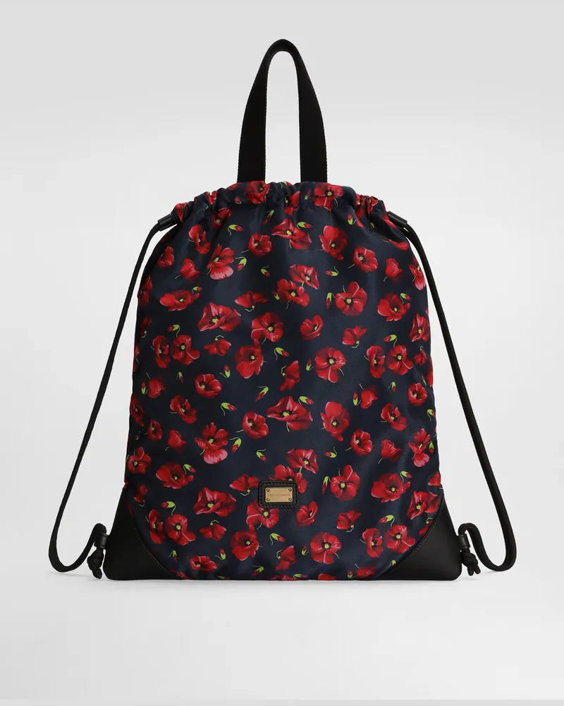 Dolce & Gabbana Rucksack Aus Nylon Mit Mohnblumenprint - Frau Collection 